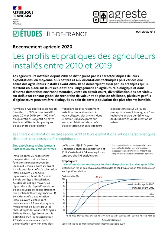 Études RA - Les profils et pratiques des agriculteurs installés entre 2010 et 2019