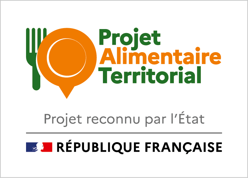 Logo du projet alimentaire territorial avec la base-line "projet reconnu par l'&Eacute;tat" et le bloc marque "R&eacute;publique Fran&ccedil;aise"